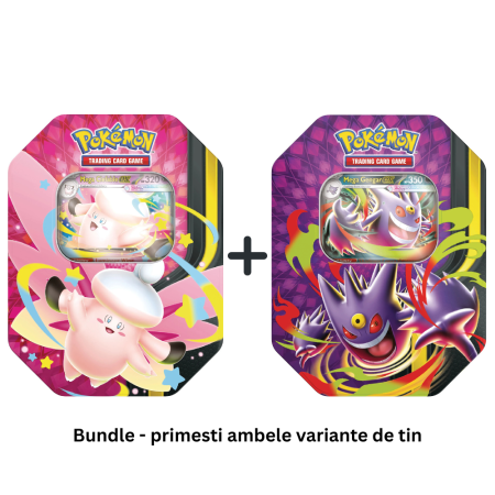 Pokemon Special Collection Box - Pokemon TCG Mega Moonlit Tin cu Mega Gengar si Mega Clefable