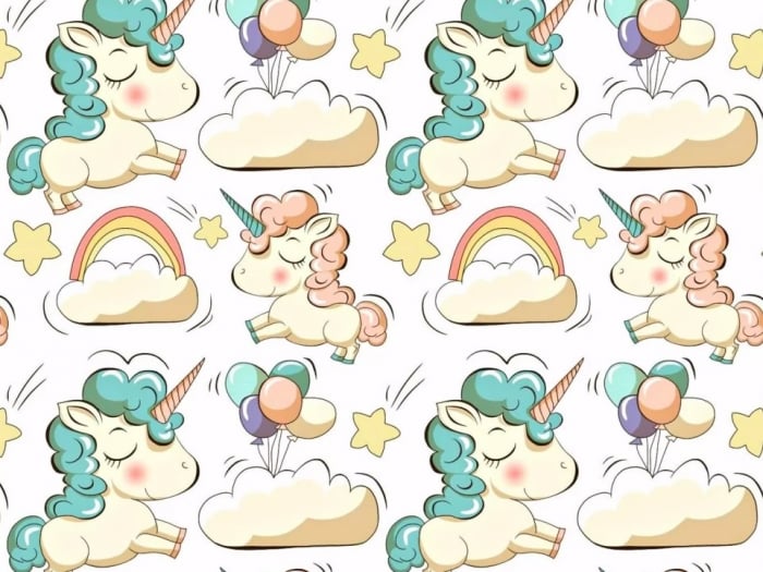 Bumbac cu Unicorni si baloane pe alb [1]
