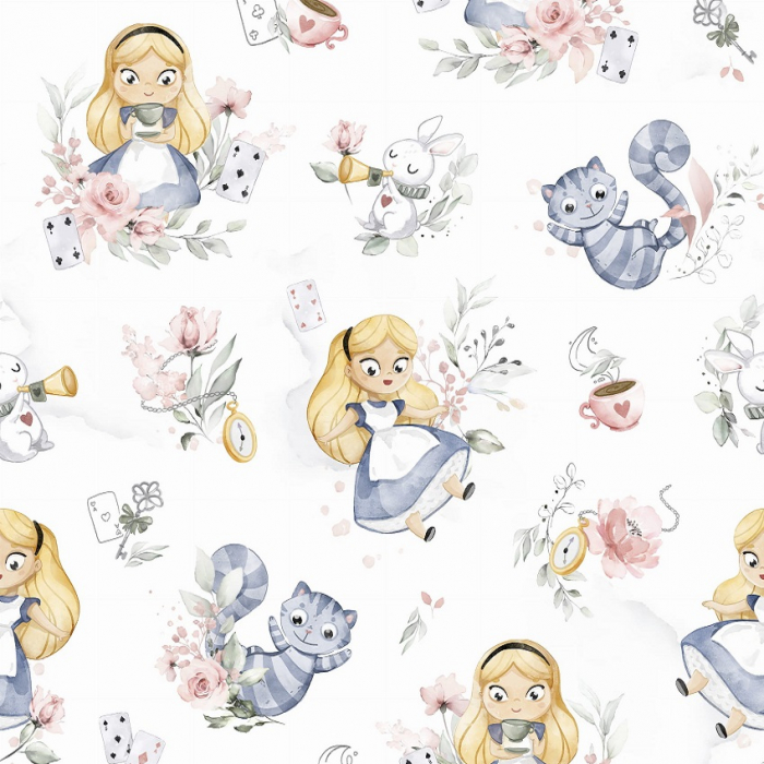 Bumbac Premium cu  Alice in Wonderland pe fundal alb [1]