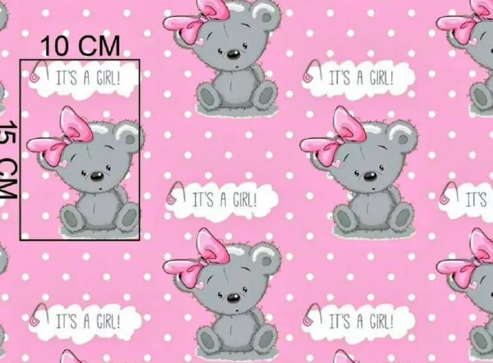 Cupon  Bumbac cu Ursuleti pe roz - dimensiune 0.85 x 1.60 cm [1]
