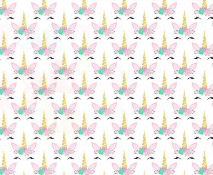 Jersey Elastic cu Unicorni pe fundal alb [1]