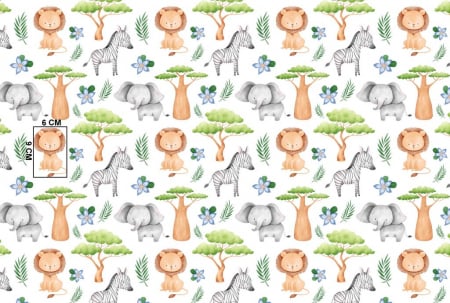 Bumbac Imprimat - Bumbac cu Animale de jungla - lei si girafe