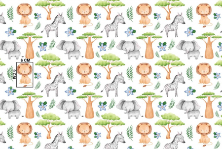 Bumbac Imprimat - Bumbac cu Animale de jungla - lei si girafe  - 5 metri