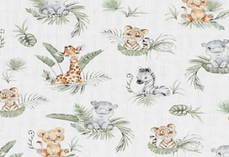 Bumbac Imprimat - Bumbac cu Animale de jungla - zebre si girafe