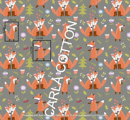 Tesaturi Textile - Bumbac cu Vulpite pe fundal gri