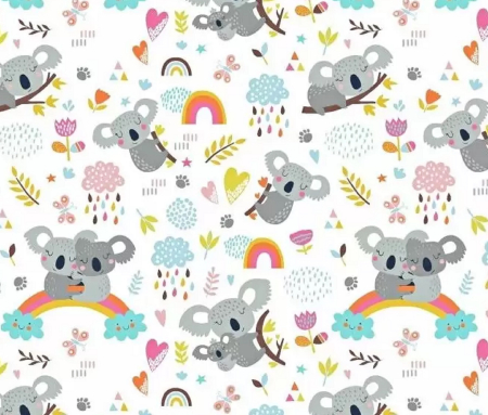 Bumbac Imprimat - Bumbac cu Ursuleti Koala pe alb