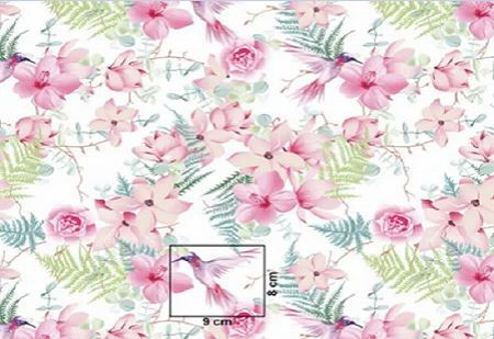 Bumbac Imprimat - Bumbac cu Colibri pe roz