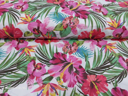 Bumbac imprimat 220/240 cm - Bumbac cu Flori Hibiscus - 220 cm latime