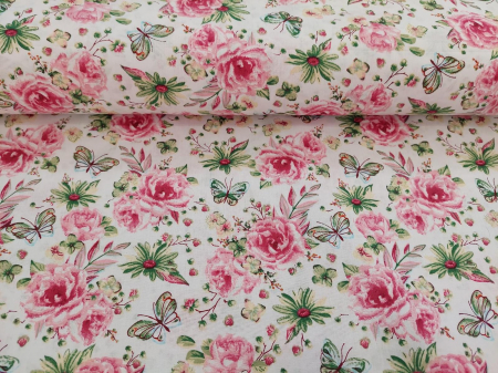 Tesaturi Textile - Bumbac cu  Flori si fluturi