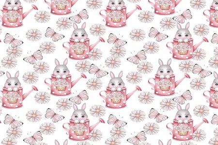 Bumbac Imprimat - Bumbac cu Iepurasi si flori