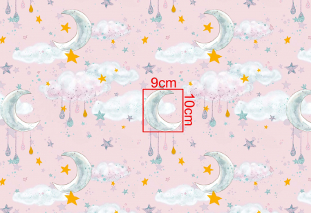 Bumbac Imprimat - Bumbac cu model Luna și glitter auriu