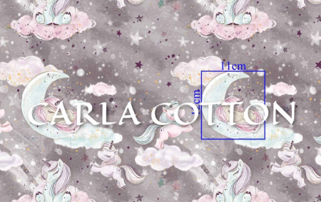 Tesaturi Textile - Bumbac cu model Unicorni cu glitter auriu pe fundal  gri