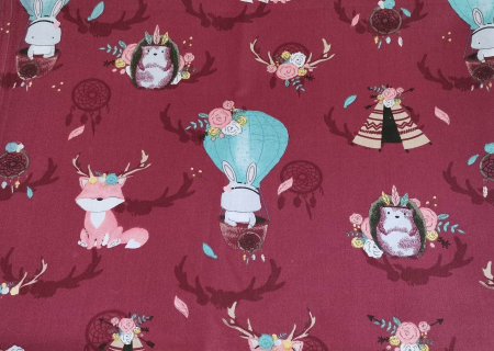 Bumbac Imprimat - Bumbac cu  Corturi pe bordo