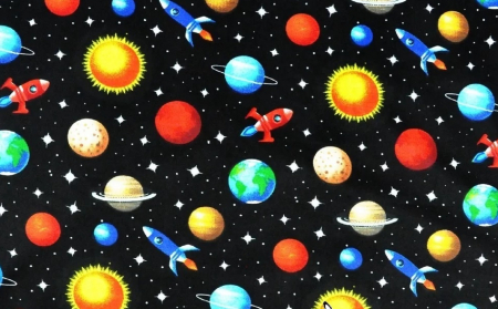 Bumbac Imprimat - Bumbac cu Planete pe negru