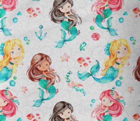 Tesaturi Textile - Bumbac Premium cu  Sirene pe fundal alb
