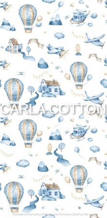 Cupoane de material - Cupon  Bumbac cu Avioane si Baloane - dimensiune 0.55 x 1,60 cm