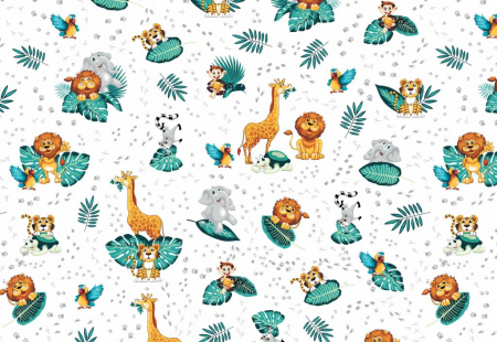 Cupoane de material - Cupon  Bumbac cu Animale de jungla - dimensiune 0.70 x 1.60 cm