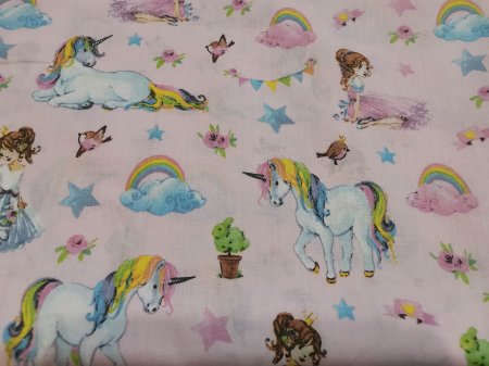 Cupoane de material - Cupon Bumbac cu Printese si unicorni  - dimensiune 1.20 x 1.60m