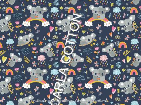Cupoane de material - Cupon Bumbac cu Koala pe bleumarin - dimensiune 0.70 x 1.60 m