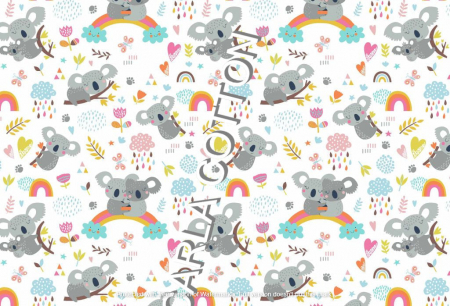 Cupoane de material - Cupon  Bumbac cu Koala pe alb - dimensiune 0.48 x 1.60 cm