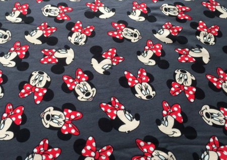 Cupoane de material - Cupon French Terry cu Minnie pe gri inchis dimensiune 50x90 cm