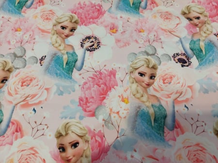 Cupoane de material - Cupon French Terry cu Ana si Elsa  - dimensiune 50x90 cm