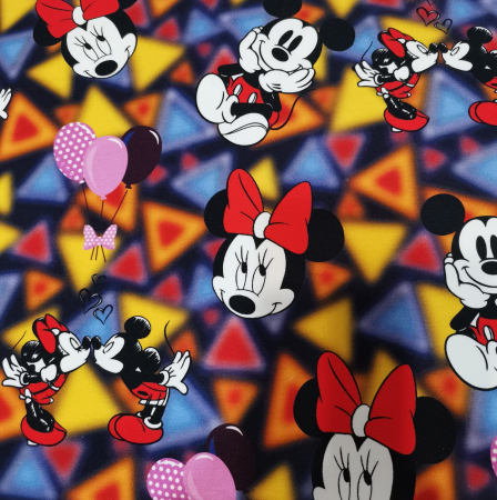 Cupoane de material - Cupon French Terry cu Minnie si triunghiuri  - dimensiune 50x90 cm