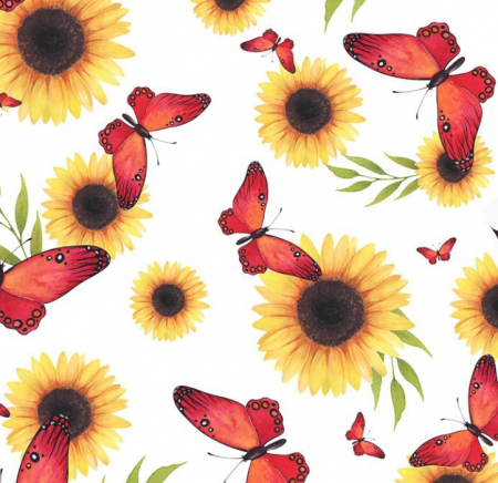 Cupoane de material - Cupon Jersey Elastic cu Fluturi si Floarea Soarelui - 50 x 80 cm