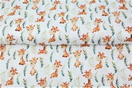 Cupoane de material - Cupon  Muselina cu Girafe - dimensiune 0.50 x 1.40 m