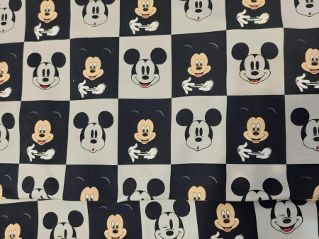 French Terry cu modele Disney - French Terry cu Miki in carouri