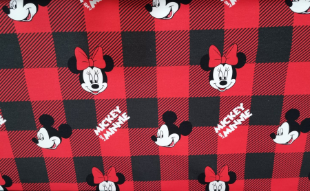 French Terry cu modele Disney - French Terry cu Minnie si carouri