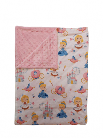 Paturici Bebe - Paturică bebe cu Cenușăreasa și minky roz pal