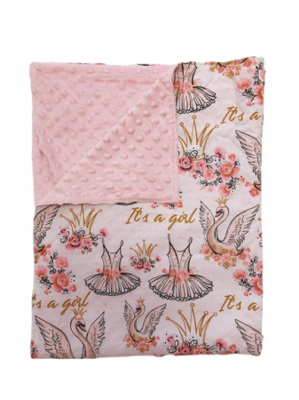 Paturici Bebe - Paturică bebe cu Lebede și minky roz pal