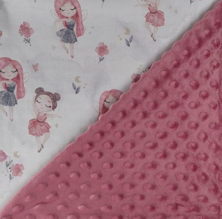 Articole de Broderie - Paturica bebe cu model balerine si minky roz retro