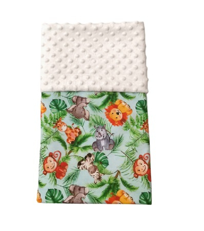 Paturici Bebe - Paturică bebe cu animale de jungla si minky alb