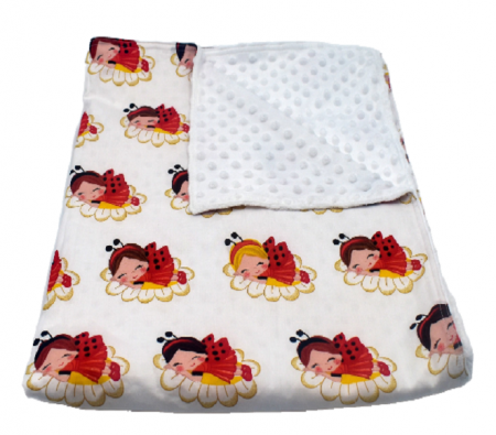 Paturici Bebe - Paturică bebe cu model buburuze si minky alb