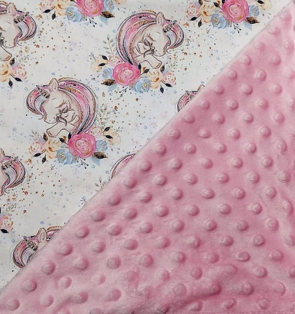 Paturici Bebe - Paturica bebe cu model unicorni si minky roz pal