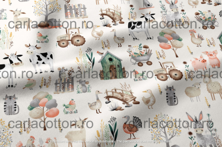 Textile la Rola - Rola 25m - Bumbac cu Ferma de animale