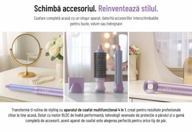 APARAT DE COAFAT HEINNER HAS-H13BLDC-V4, IONIZARE, MOTOR BLDC, PUTERE 1300 W, 3 TREPTE DE PUTERE, 4 SETĂRI DE TEMPERATURĂ, ACCESORII: ONDULATOR, PERIE ROTUNDĂ, USCĂTOR, CONCENTRATOR, MOV [3]