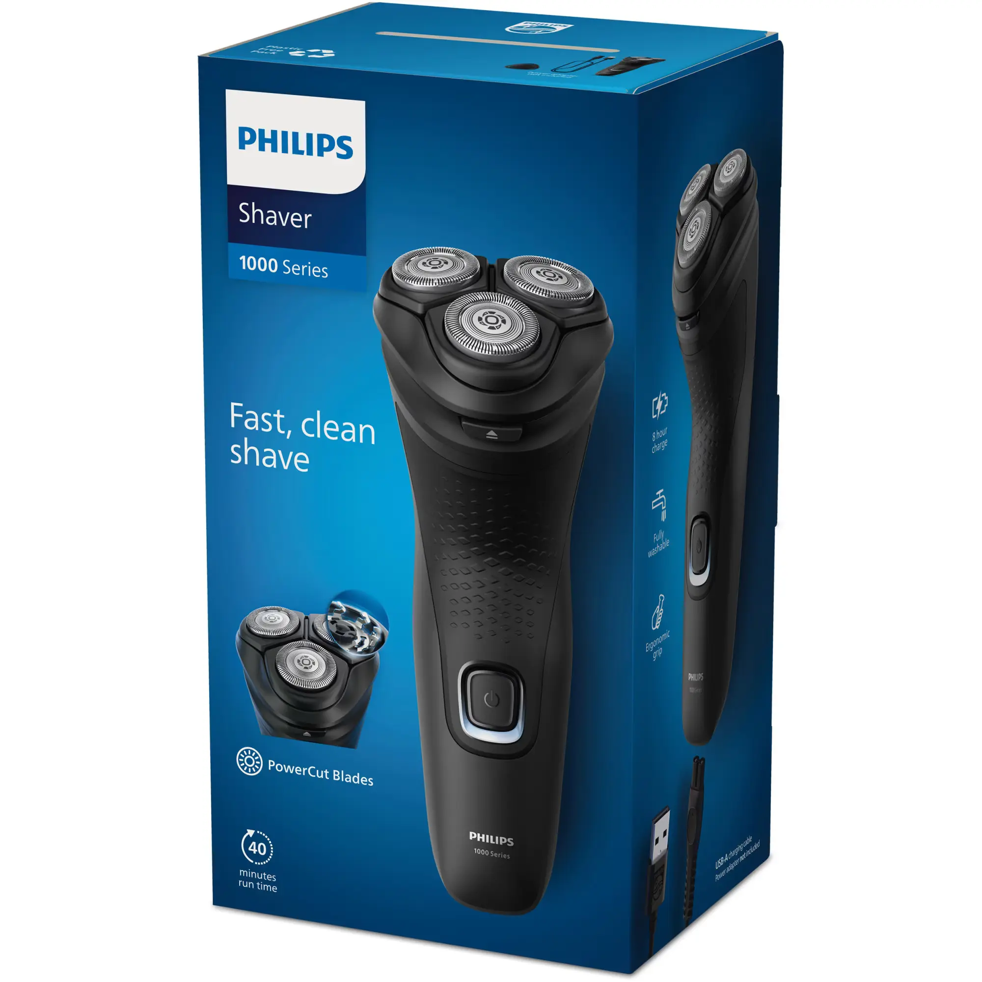Aparat de ras PHILIPS Seria 1000 S1141/00, Autonomie 40 min, 3 elemente de taiere, Negru, L x A x I (mm) 80x100x190 [3]