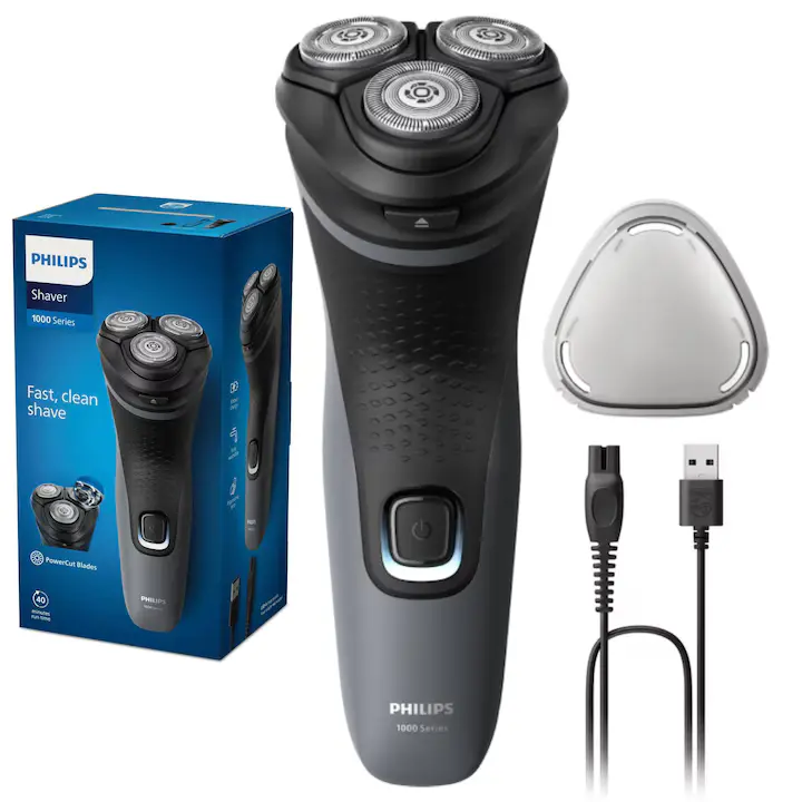 Aparat de ras PHILIPS Seria1000 S1142/00, Autonomie 40 min, 3 elemente de taiere, Gri, L x A x I (mm) 80x100x190 [2]