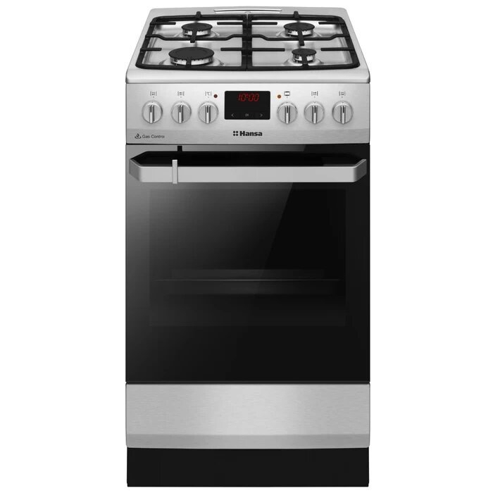 Aragaz Hansa FCMX5825092, 4 arzatoare gaz, cuptor electric, 8 functii, decongelare, Steam Cleaning, aprindere electrica, 50 cm, clasa A, 65 litri, Argintiu [1]