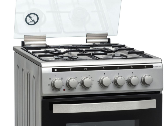 Aragaz Heinner HFSC-V60LITGC-SL, mixt,4 arzatoare gaz, Dispozitiv de siguranta plita, Aprindere electrica, Cuptor electric, Timer, Grill, Clasa A, 50 cm, Argintiu [2]