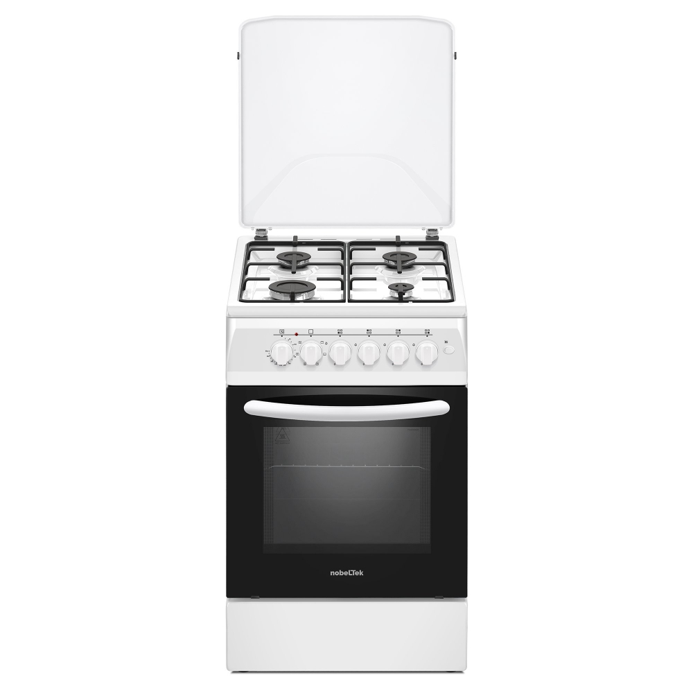 Aragaz Nobeltek NLT 5604A/E1, plita gaz si cuptor electric, ventilator, aprindere electrica plita, siguranta plita, iluminare cuptor, echipat cu diuze GN, diuze GPL de schimb, capac tabla, Alb [1]