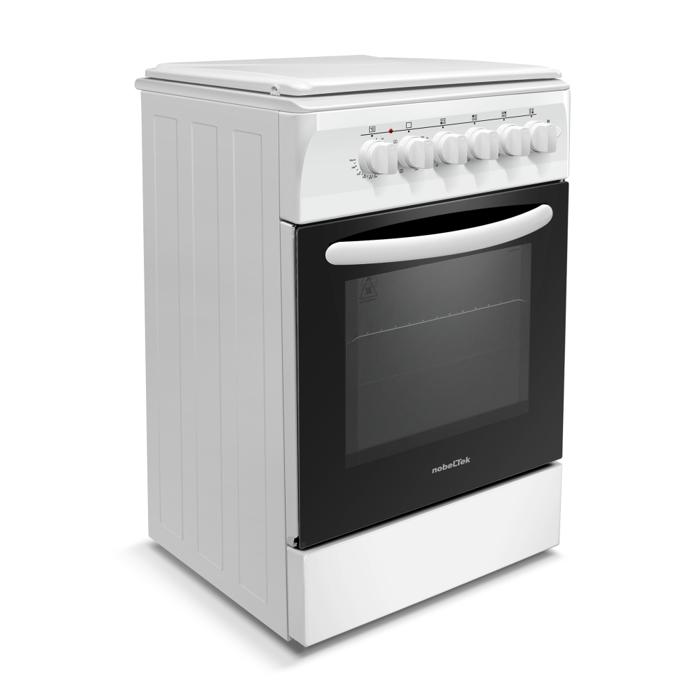 Aragaz Nobeltek NLT 5604A/E1, plita gaz si cuptor electric, ventilator, aprindere electrica plita, siguranta plita, iluminare cuptor, echipat cu diuze GN, diuze GPL de schimb, capac tabla, Alb [2]