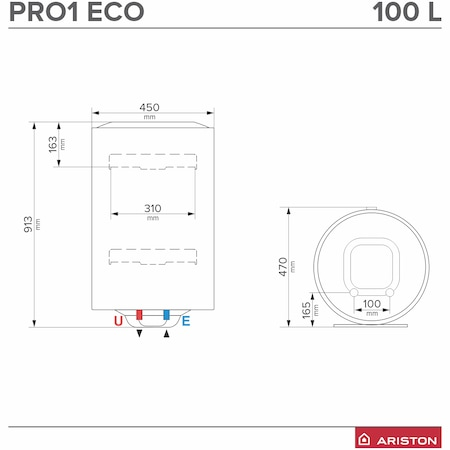 Boiler electric Ariston Pro 1 Eco 100V 1,8 K, 1800 W, functie Eco Evo, rezervor emailat cu Titan, Alb [2]