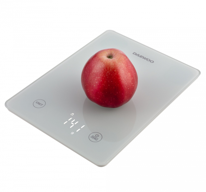 Cantar de bucatarie cu Bluetooth Daewoo DKS20B, capacitate 5 kg, afisaj LCD, sticla securizata, Alb [2]