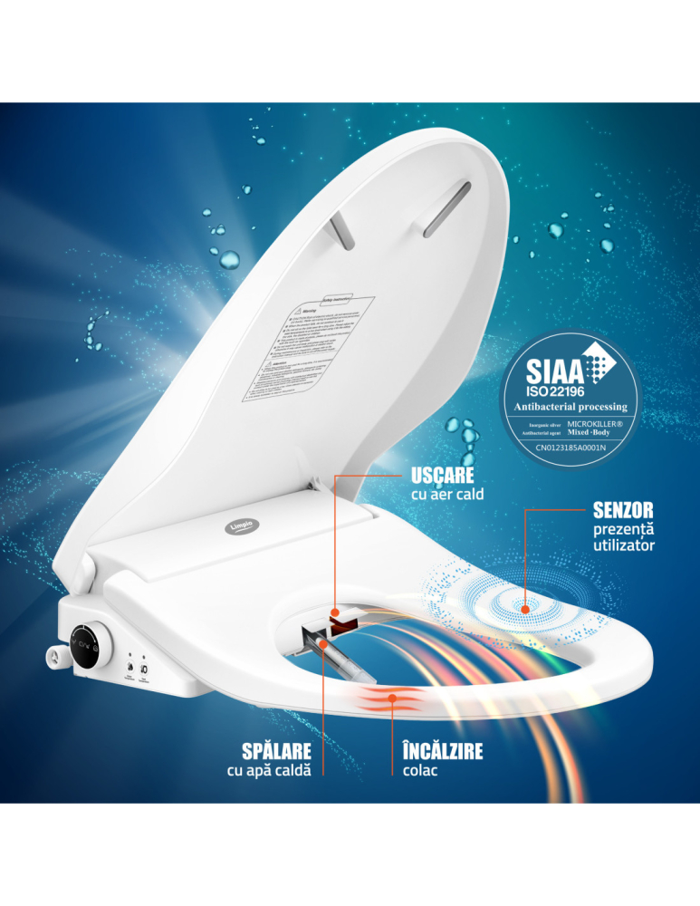 CAPAC WC SMART LIMPIO WSB-1050RC, CU FUNCTIE BIDEU, TELECOMANDA, 1050W, MULTIPLE FUNCTII, INCALZIRE APA, COLAC ANTIBACTERIAL, ALB [2]