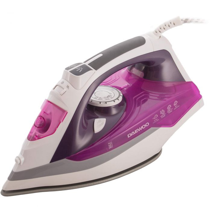 Fier de calcat Daewoo DSI20P, Talpa ceramica, 2400 W, 350 ml, 55 g/min, abur vertical, auto curatare, maner cauciucat, Violet [1]