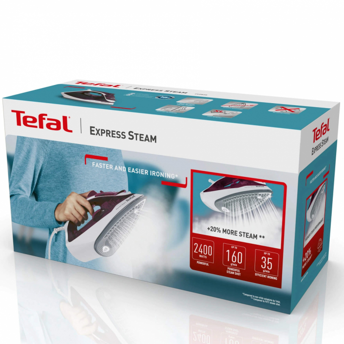 Fier de calcat Tefal Express Steam FV2835E0, Putere 2400W, Capacitate 270 ml, Jet de abur 160 g/min, Violet [2]